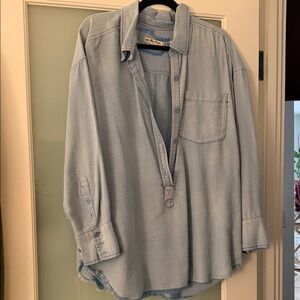 We The Free Denim Blue Frayed Shirt